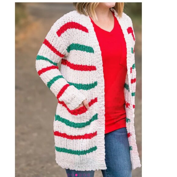 Michelle Mae  Snuggly Soft Christmas Stripe Cardigan - Picture 1 of 5